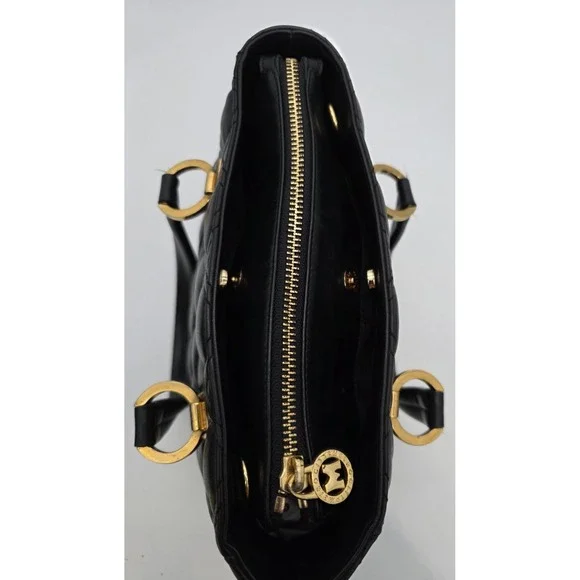 Metrocity Black Quilted Leather Satchel Made In Italy With Gold Hardware #0349 - Picture 14 of 16